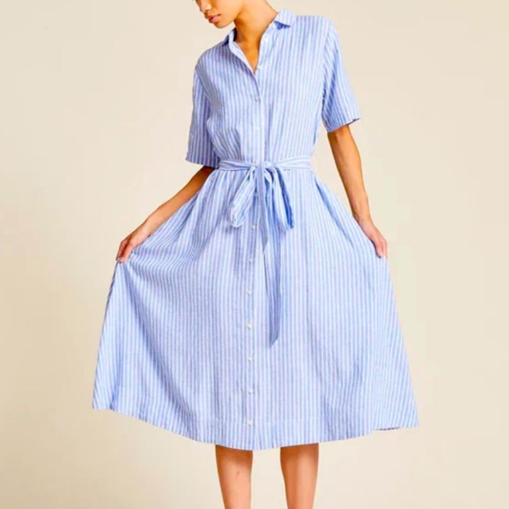 Trovata Light Blue & White Striped Button-Front Shirt Dress